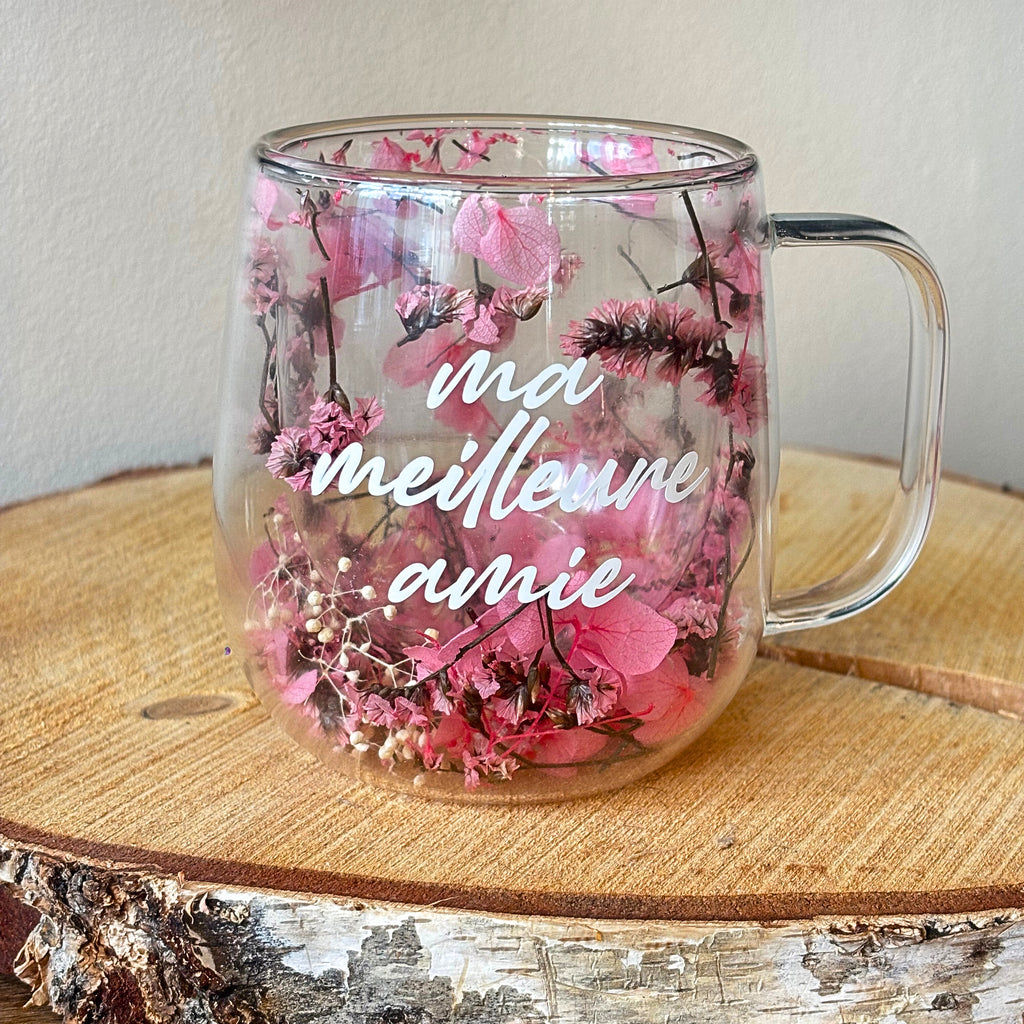Tasse fleurs séchées double paroi - à personaliser