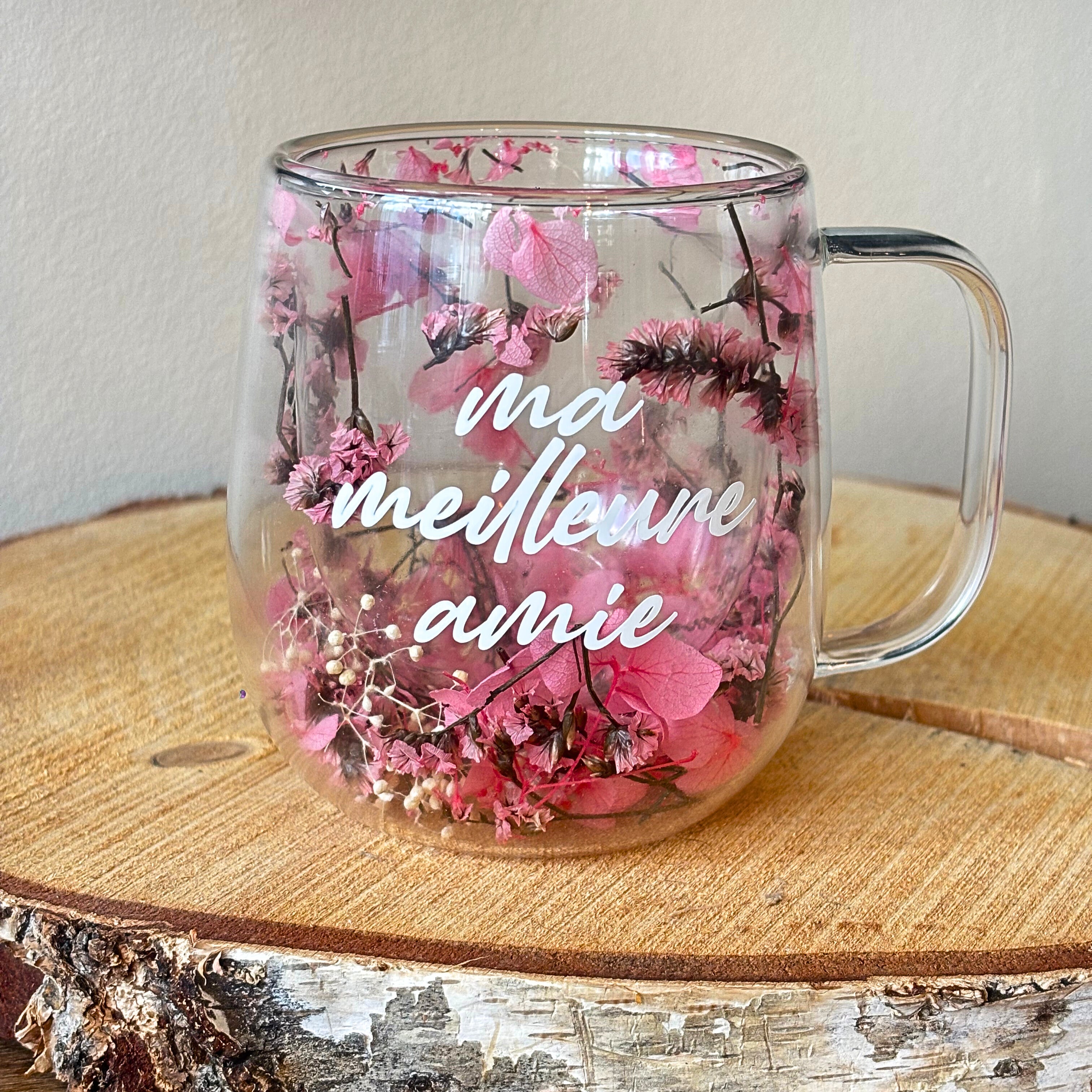 Tasse fleurs séchées double paroi - à personaliser
