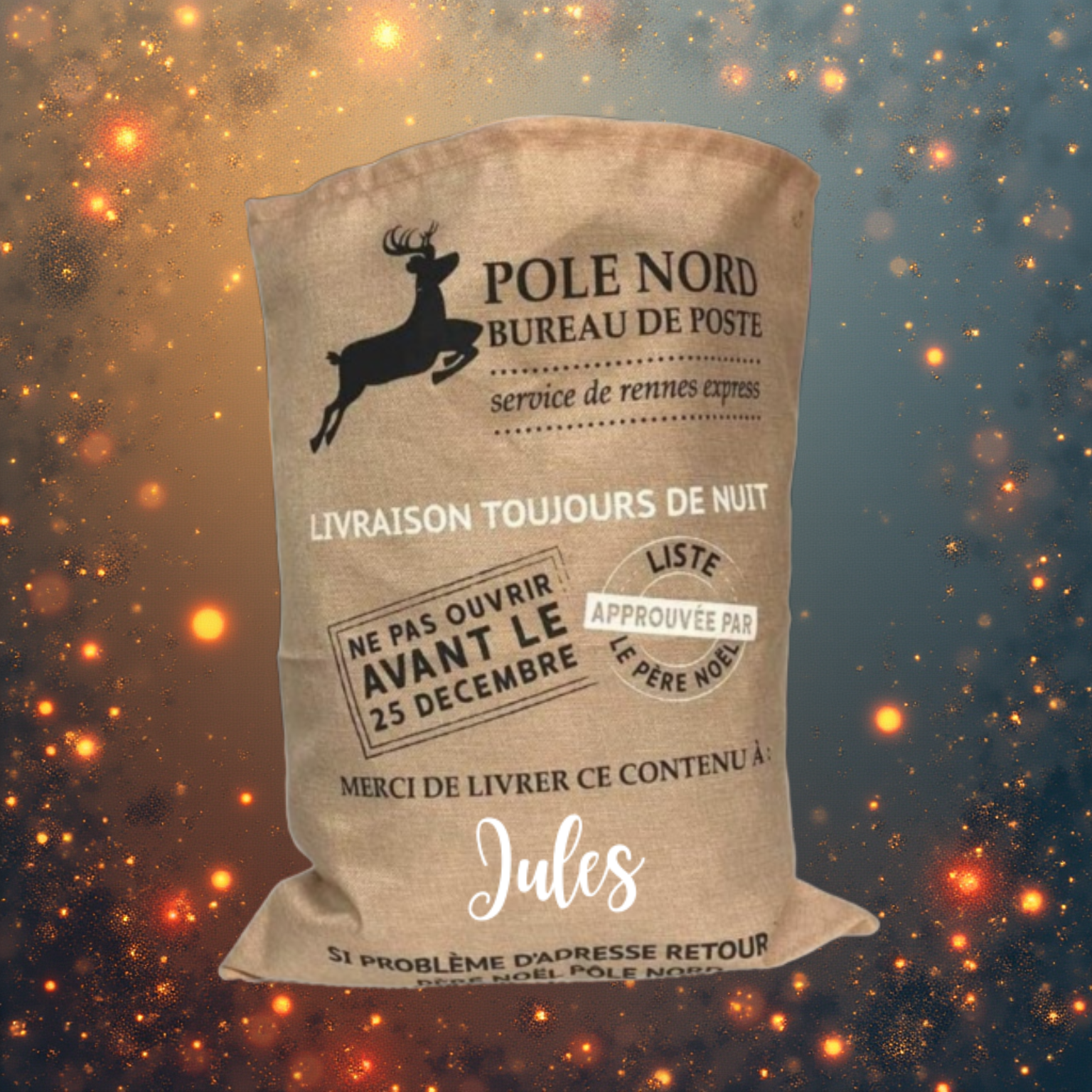 🎅 Sac Hotte du Père Noël en toile de jute – Personnalisable