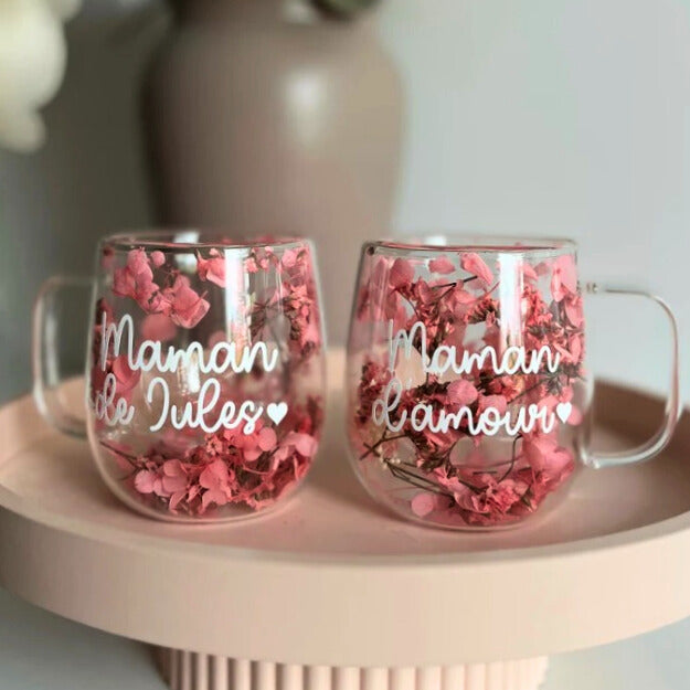 Tasse fleurs séchées double paroi - à personaliser